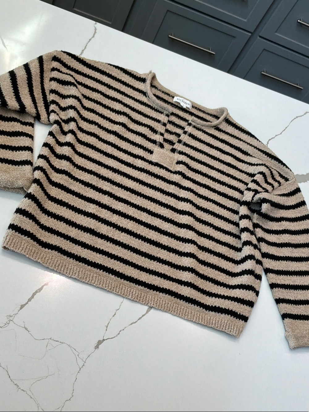 Blu Pepper Small Stripped  Beige & Black Knit Sweater Soft Feel